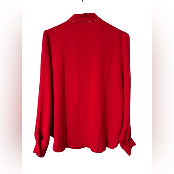 CHICOS women’s RUFFLE BLOUSE button up v-neck in WILD POPPY/RED size 4 EUC - Picture 4 of 11